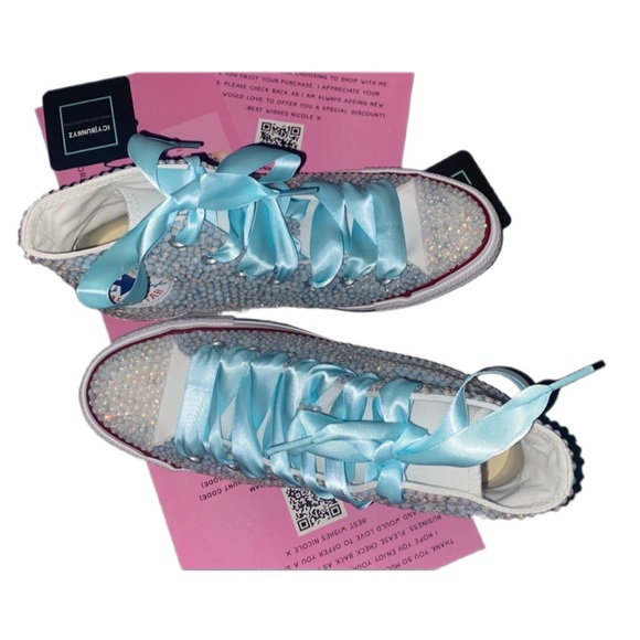 Opal Iridescent Diamond High Top Converse Sizes 5-14 New With Ribbon Laces - Picture 3 of 14